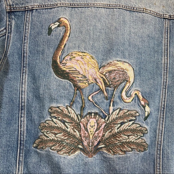 Embroider Denim Jacket Flamingos Size Medium BDG - Picture 8 of 10